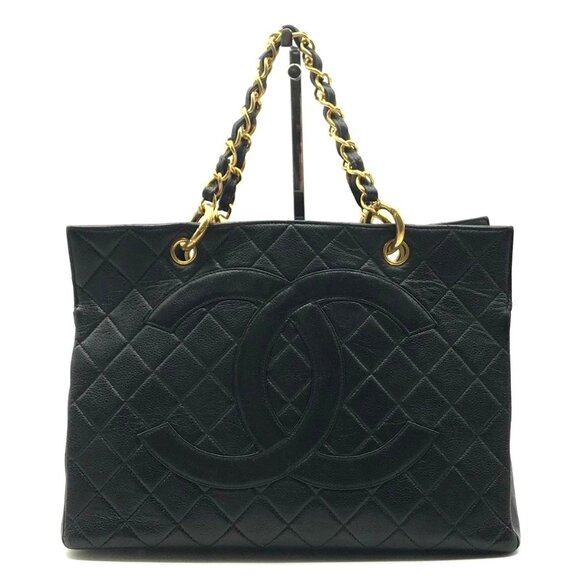 CHANEL Caviar Tote Grand Shopper GST Quilted Chain Shoulder Bag Purse Black - Picture 2 of 12